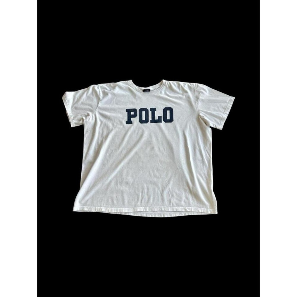 Vintage 90s Polo Ralph Lauren T Shirt XXL College Spell Out Preppy  White *Flaws
